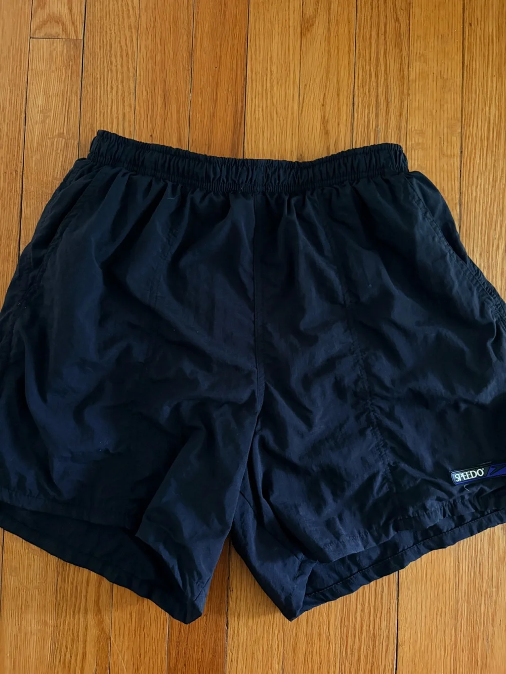 Vintage Speedo Black Swim Trunks Size M Mesh Lined Drawstring